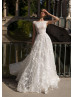 Sabrina Neck Ivory Lace Floral Wedding Dress